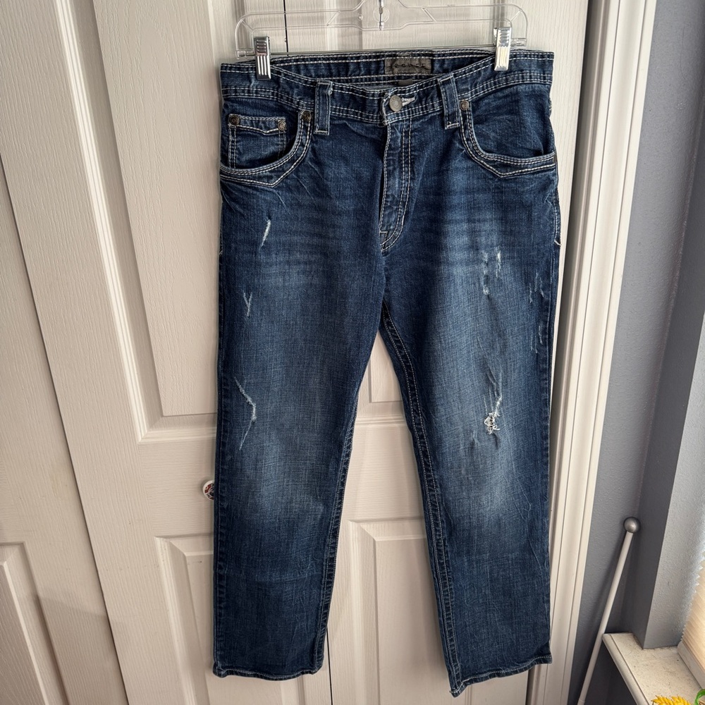 Decree Flex Denim Straight Leg Dark Wash Distressed‎ Men's Size 32 X 30 Preppy
